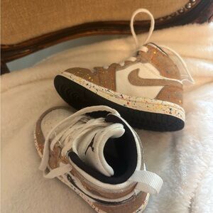 Nike White and Tan High-Top Sneakers with splattered colors